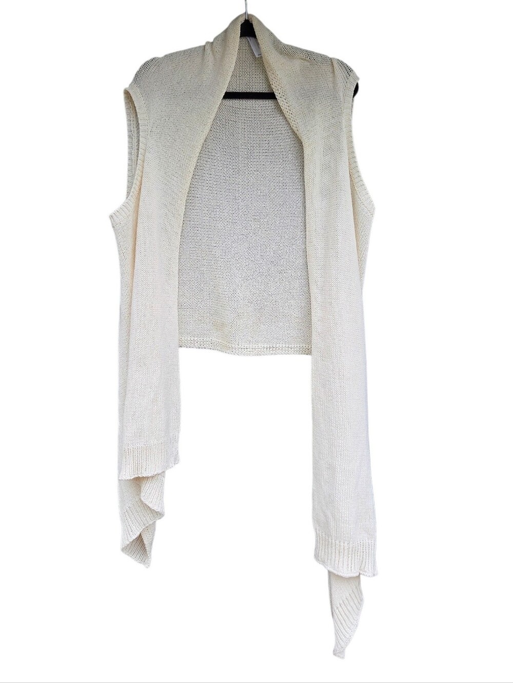 Eileen Fisher Ivory Asymetrical Crochet Duster Shawl Vest Size M/L